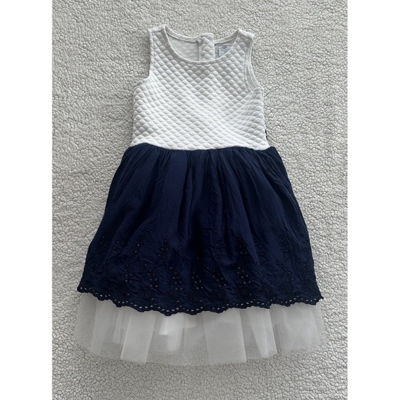 Dorissa Other - Girl's Blue & White Tulle Dress Fancy Bow Formal Size 5 Sleeveless Flower Party